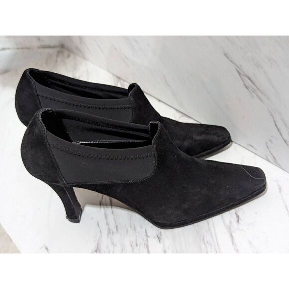 Moda Spana Women's Black Pull On Stretch Suede 3.5" Heel Ankle Boots Size 8M - Picture 3 of 9